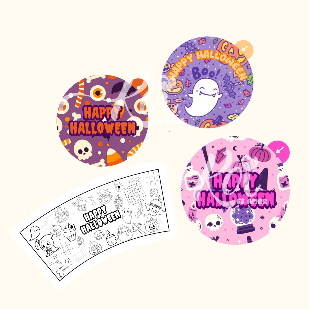 Vasos dulceros + diseños para colorear - Halloween